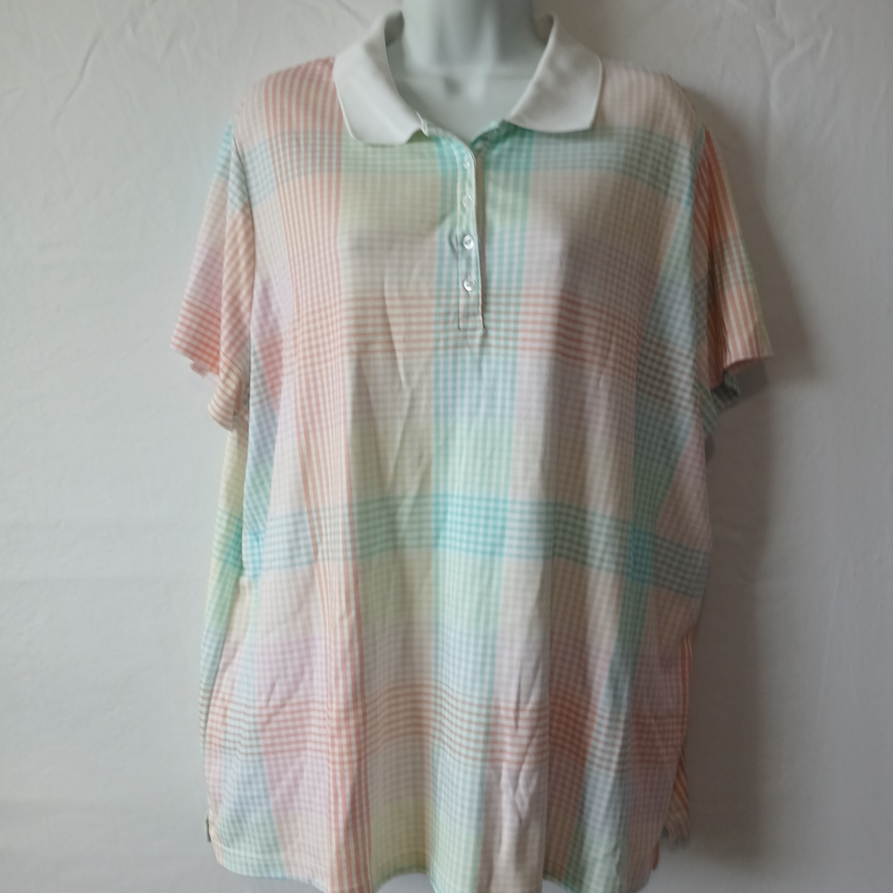 Lands' End Multicolor Plaid Polo Shirt Short Sleeve  Cotton Sz 2x Casual Travel